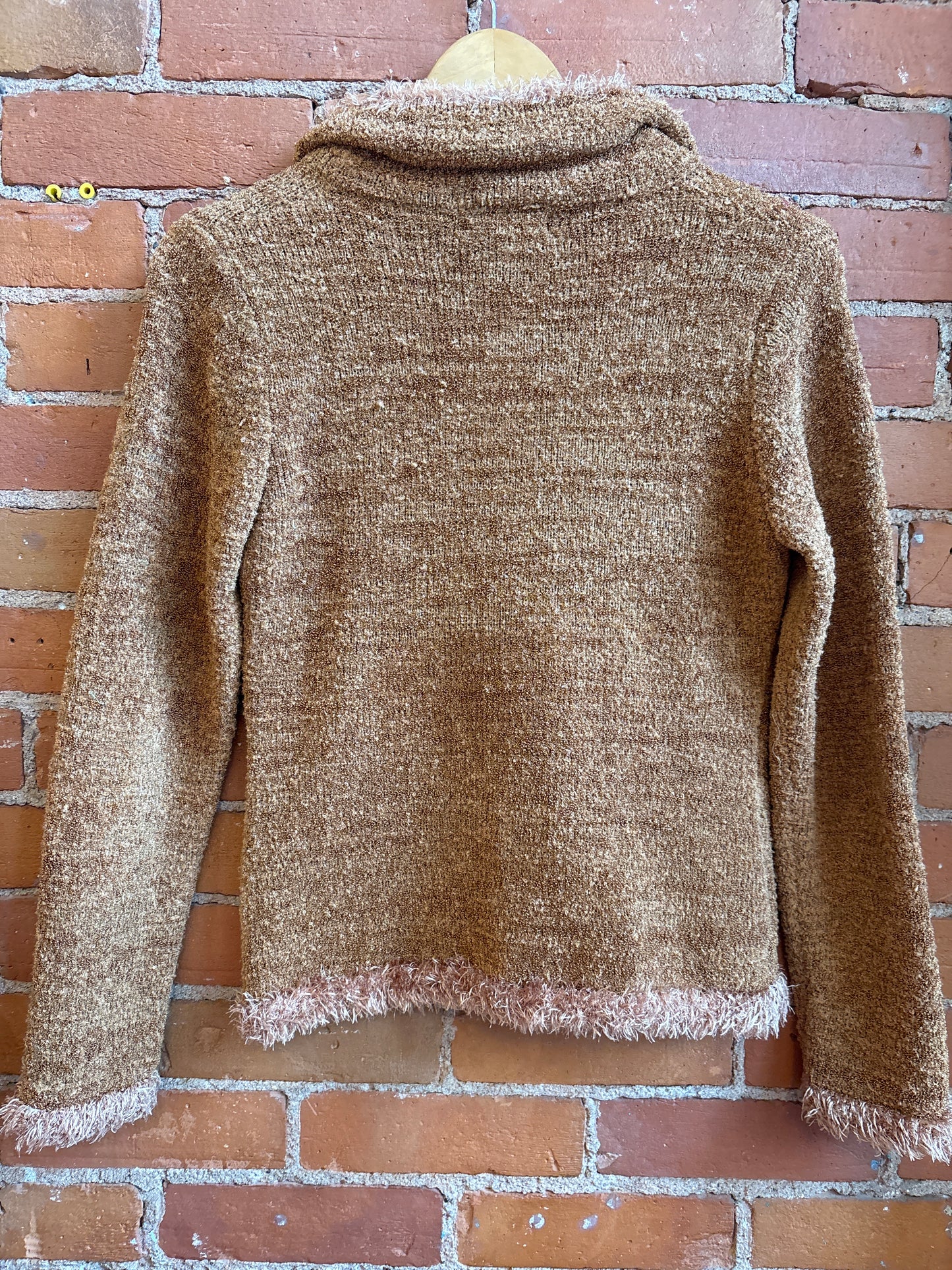 Y2K Brown Fuzzy Zip Sweater