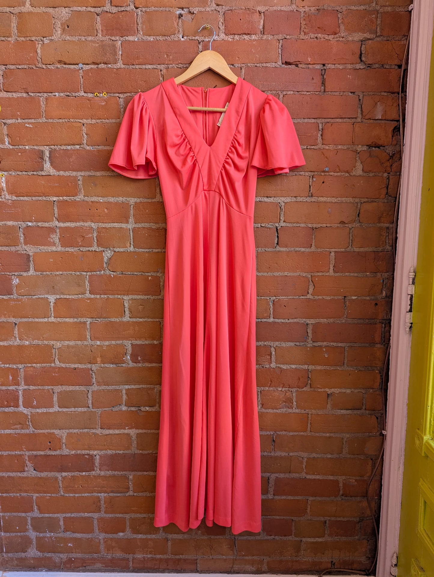 1970s Coral Angel Sleeve Maxi Dress