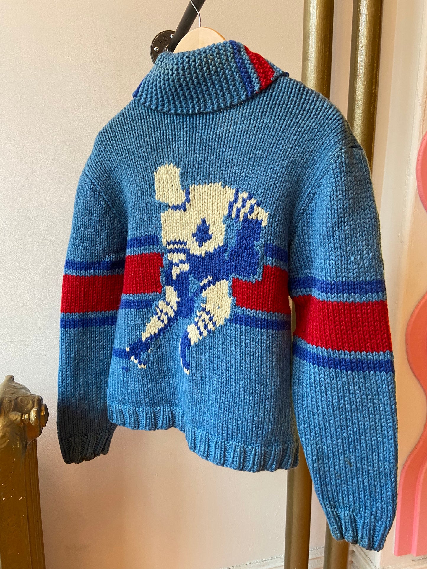 Blue Mary Maxim Knit Hockey Sweater