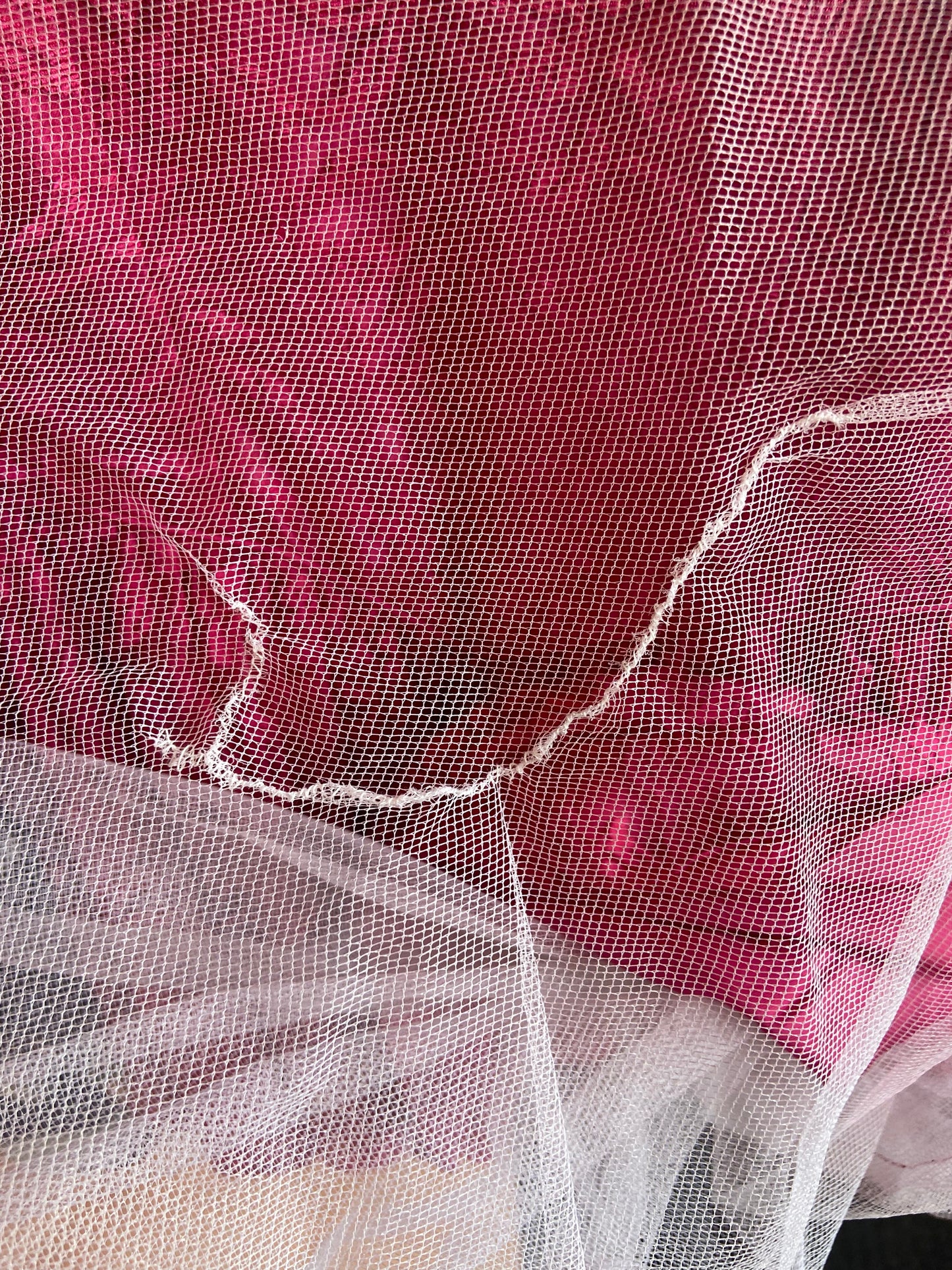 1980s Pink Floral Lace Off-The-Shoulder Dress With Full Skirt and Tulle Crinoline