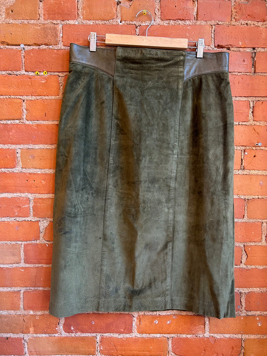 80's Olive Green Danier Suede Skirt