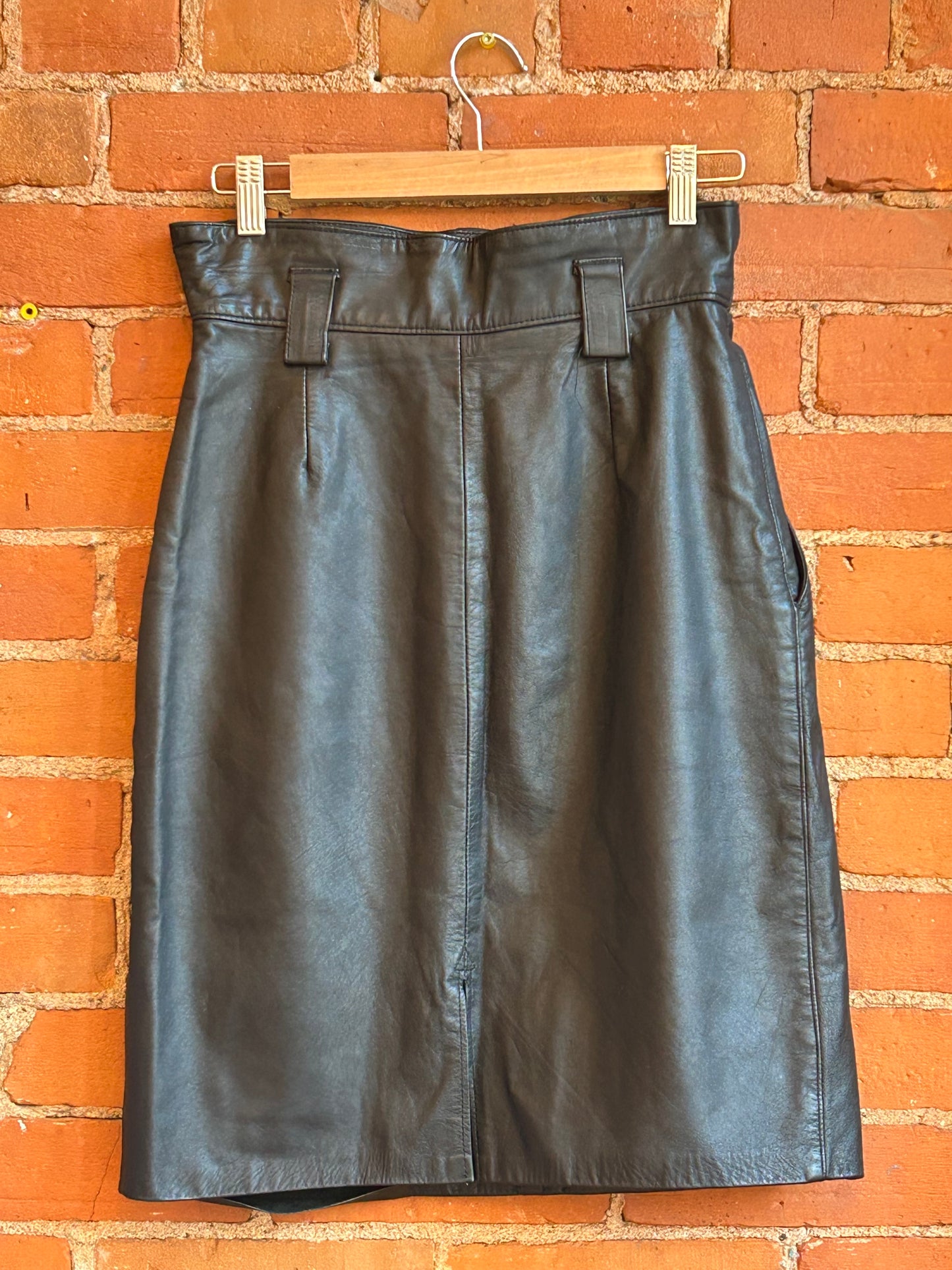 80's Black Leather Skirt