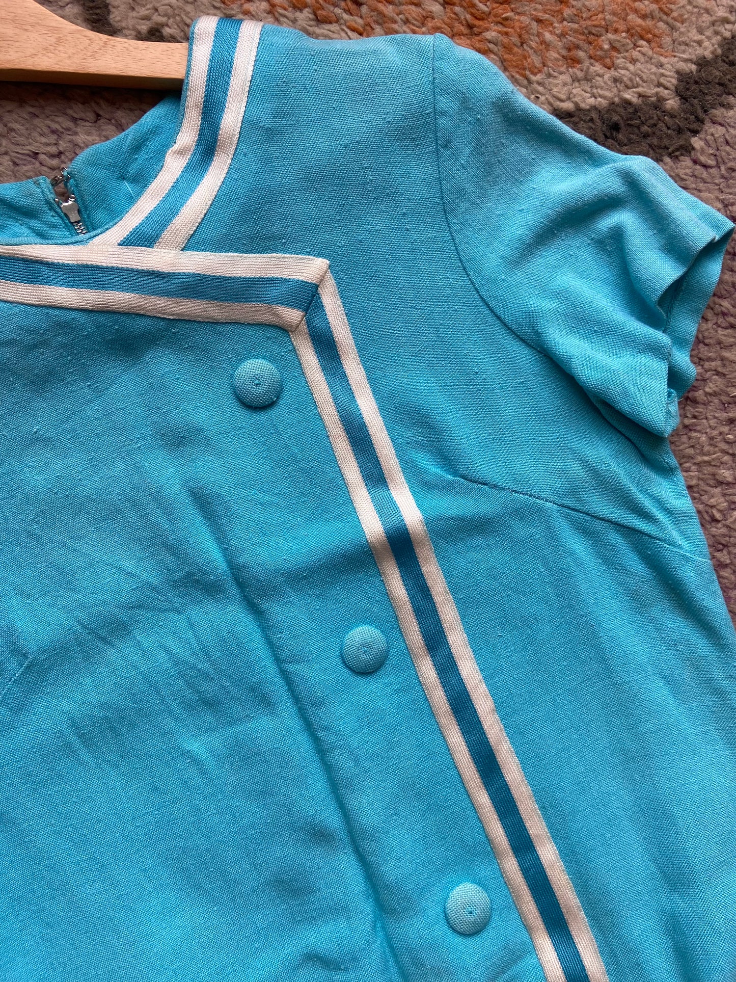 1950s Baby Blue Linen Shift Dress