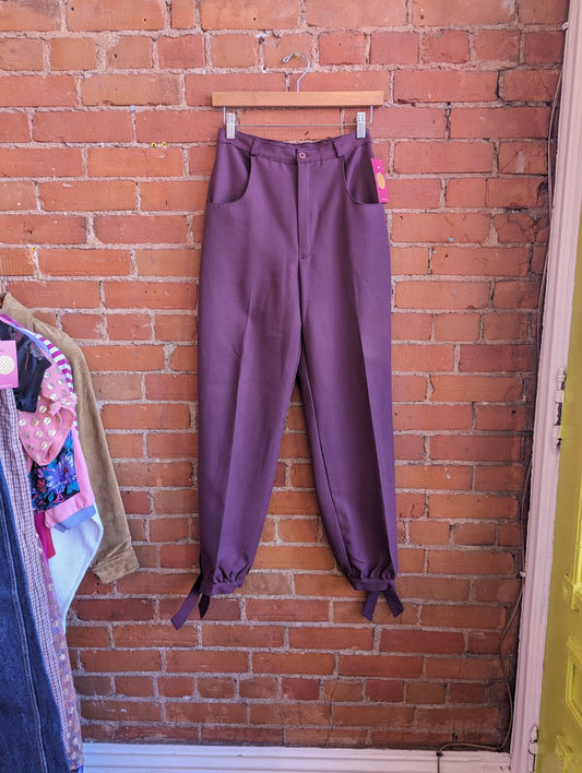 1970s Plum High-Rise Pants With Tie Cuffs