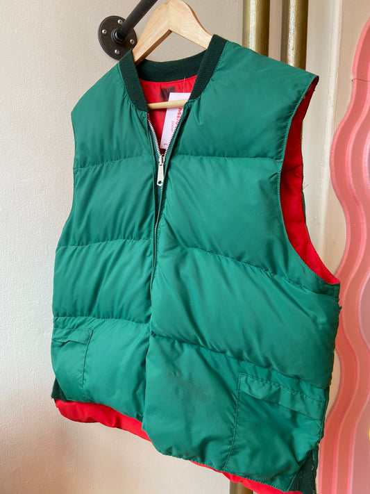 Green & Red Reversible Down Vest