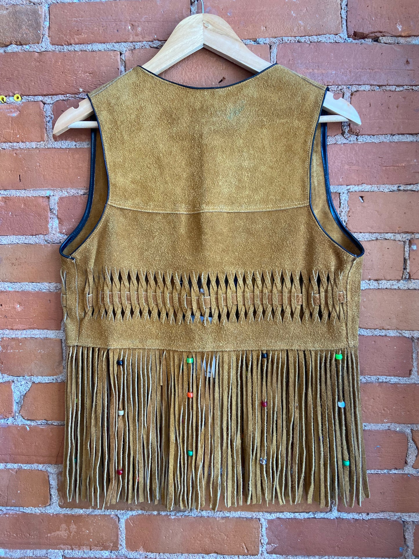 Suede Vest with Fringe & Beads