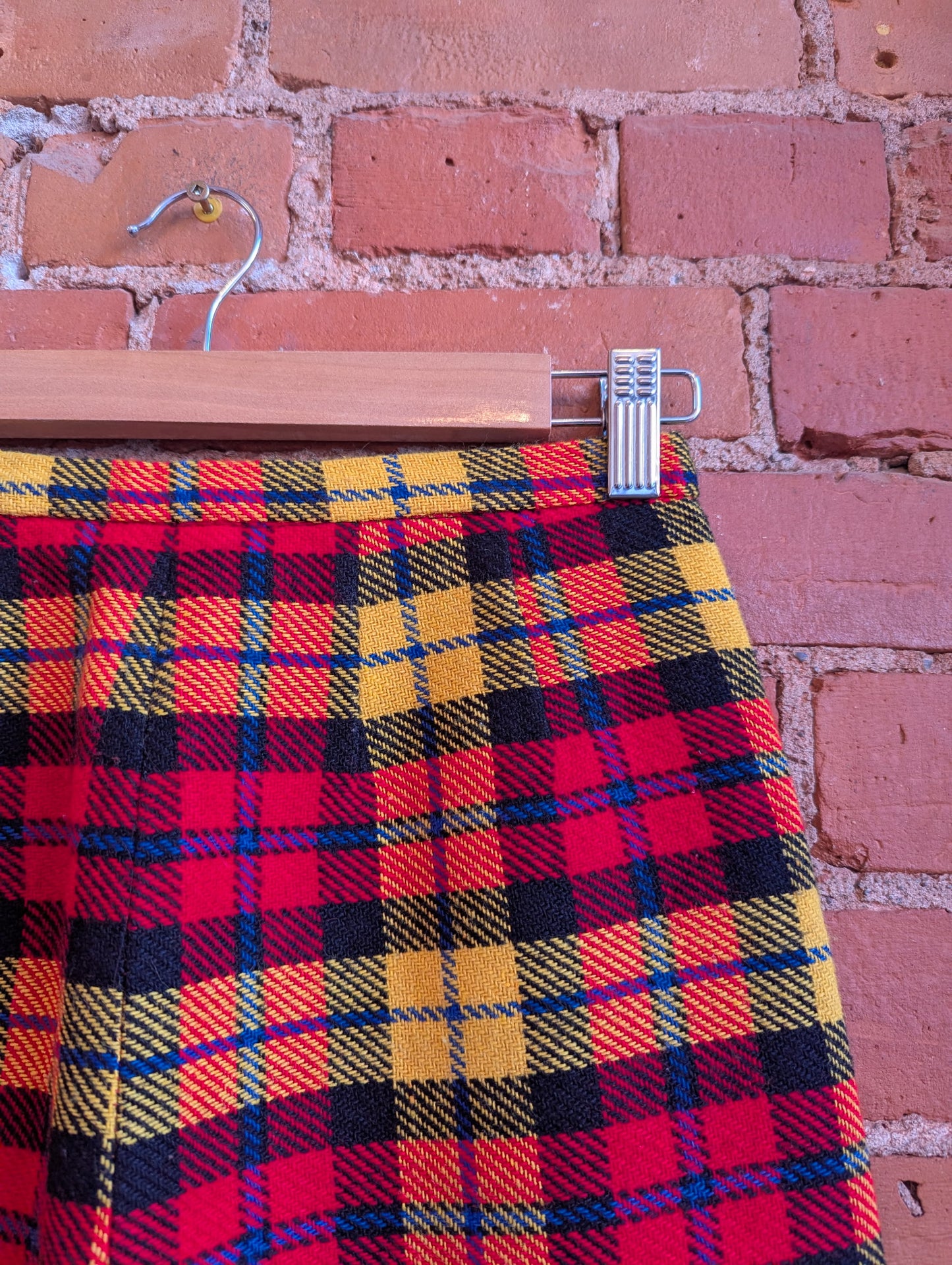 1960s Red, Yelllow, Blue and Black Woven Plaid Skirt