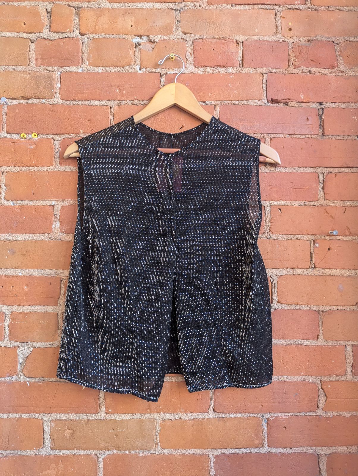 1970s Black and Silver Sheer Vest