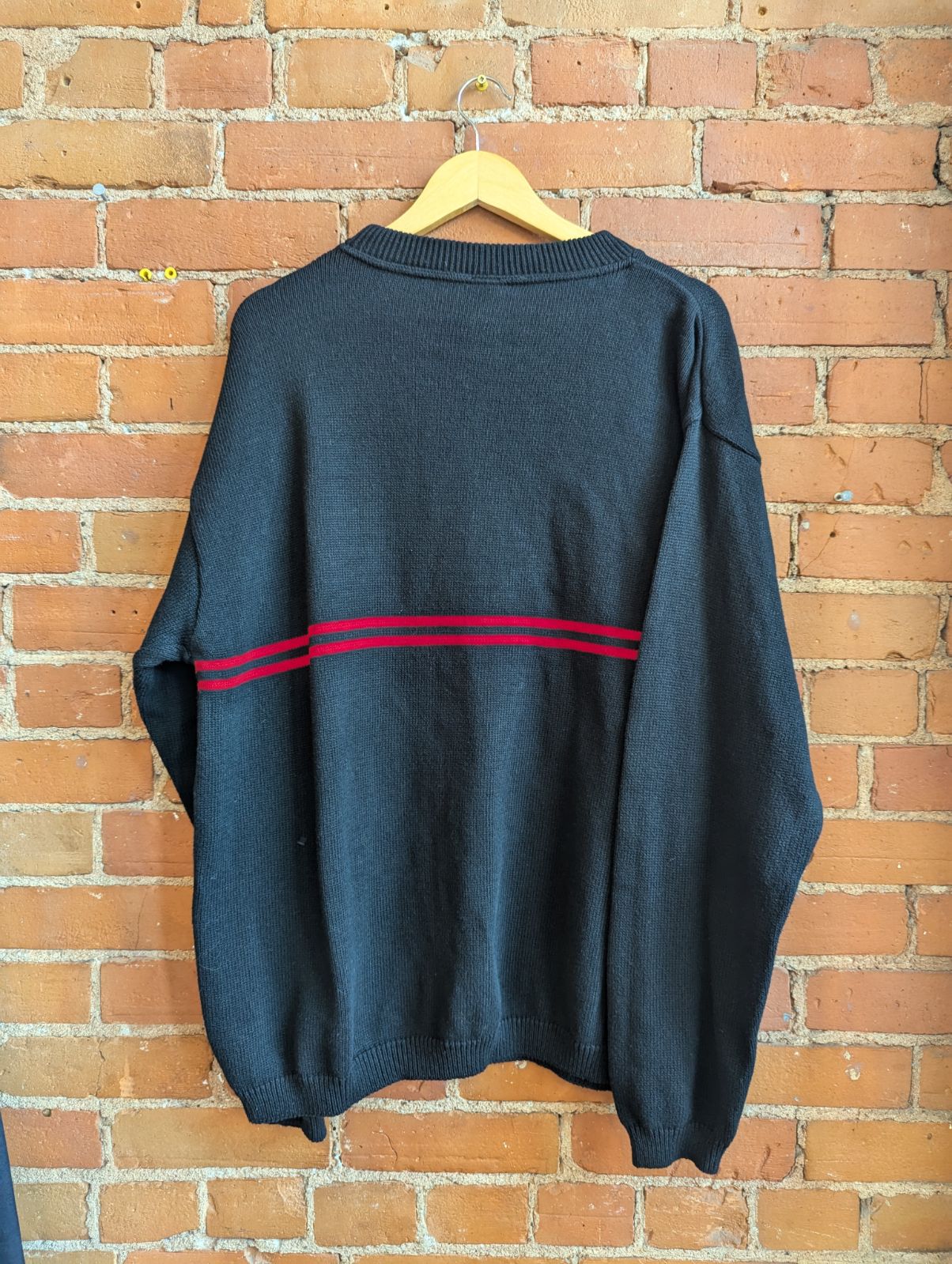 1990s Black Cotton Sweater With Red Stripe