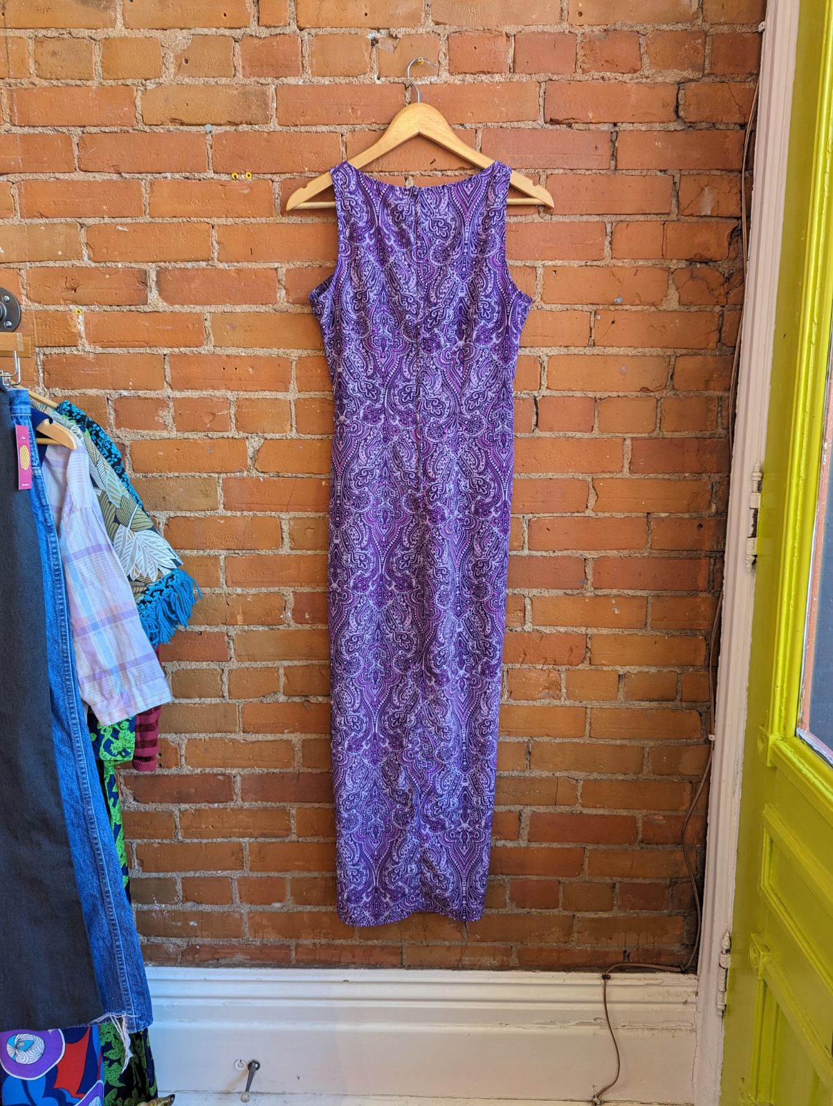 1990s Purple Paisley Print Maxi Dress