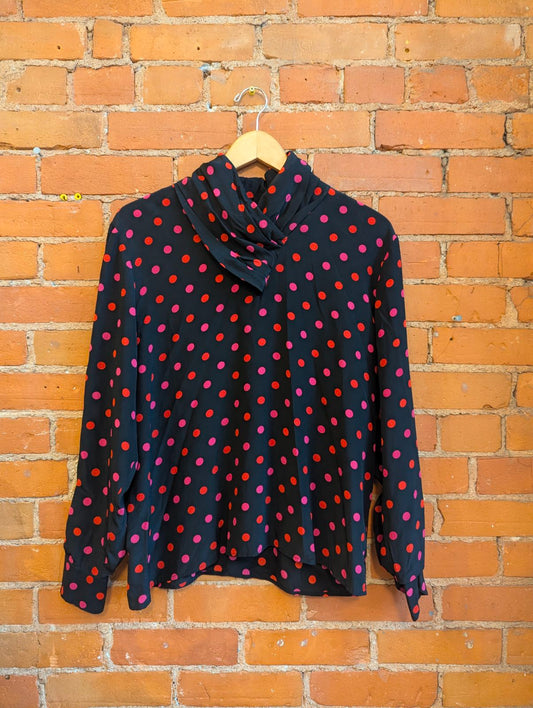 1980s Liptons Pink and Red Polka Dot Blouse