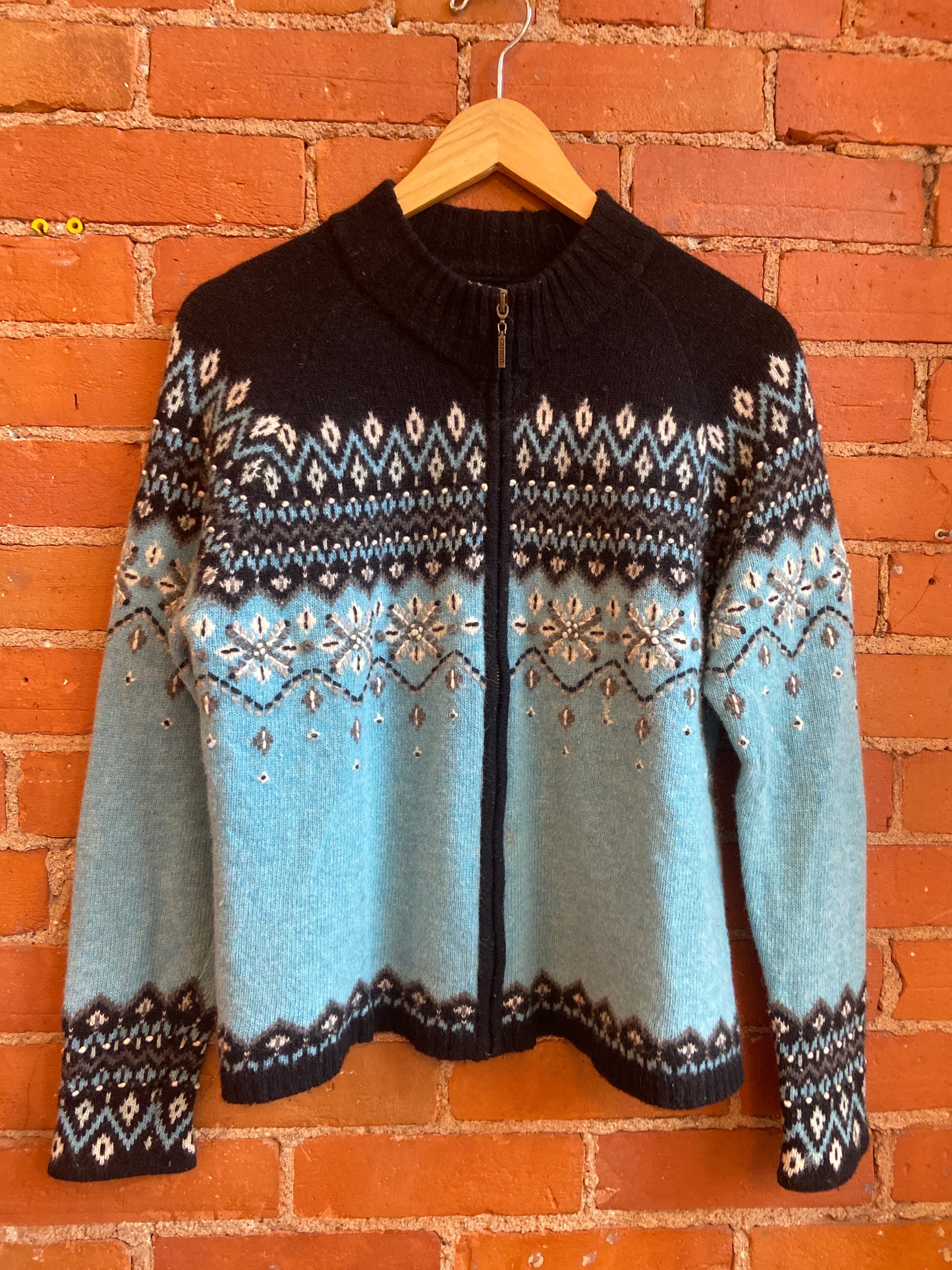 Black & Blue Lambswool & Angora Zip Sweater