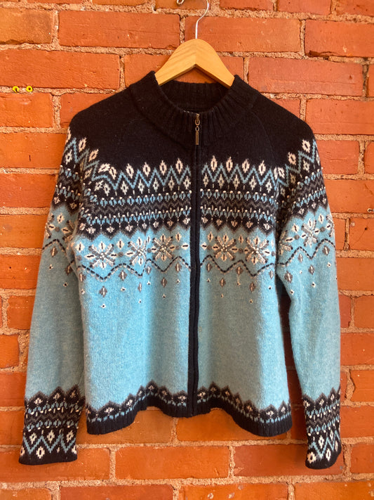 Black & Blue Lambswool & Angora Zip Sweater