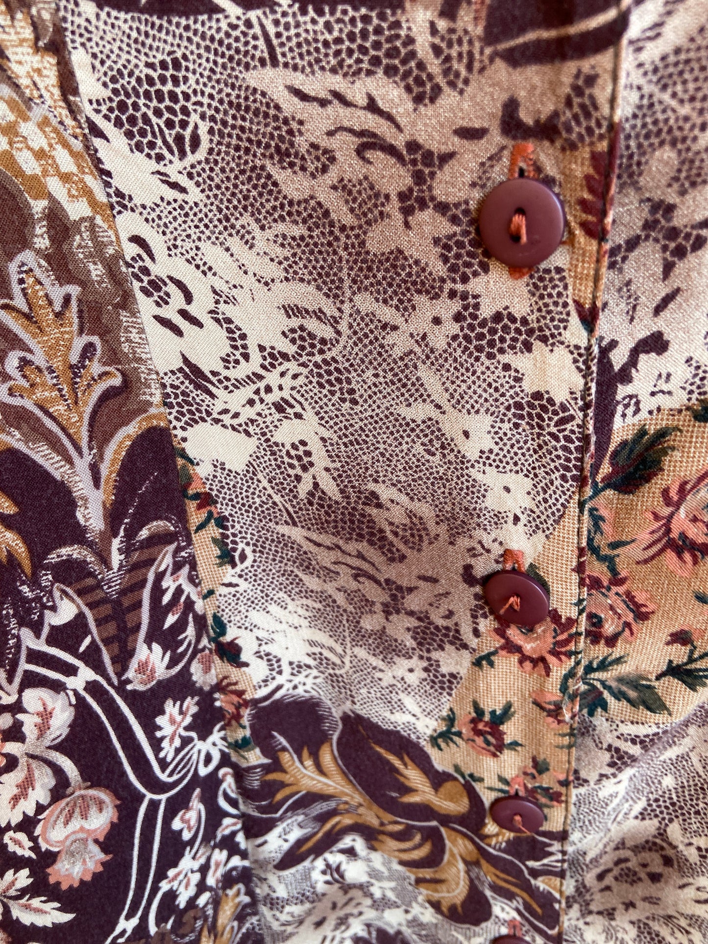 90's Brown Floral & Lace Print Buttoned Maxi Dress