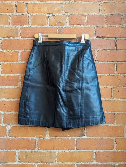 1990s Marquis Black Leather Skirt