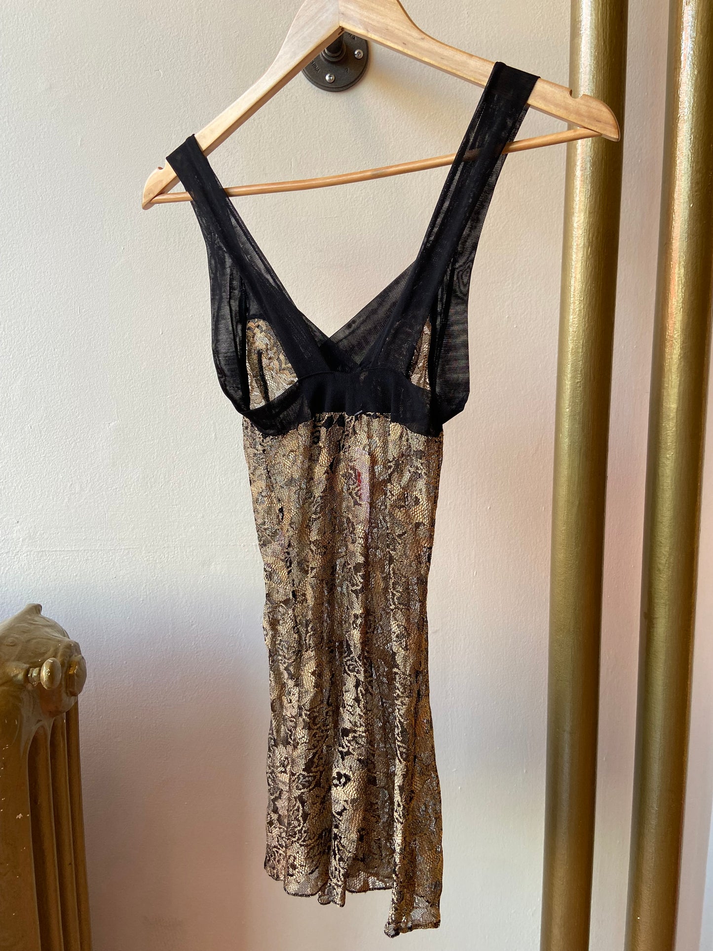 Black & Gold Lace Slip