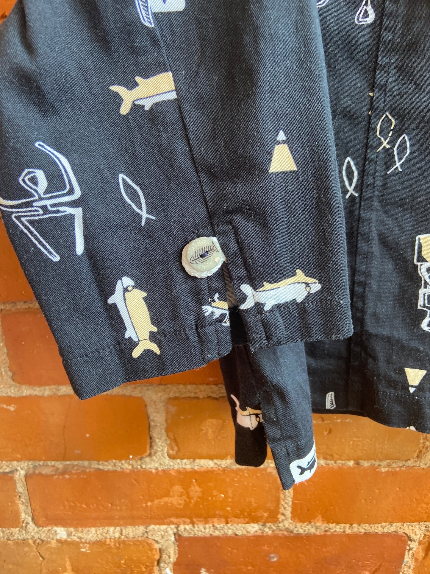 1990s Lana Lee Black Three-Quarter Sleeve Jacket With Abstract Fish Print