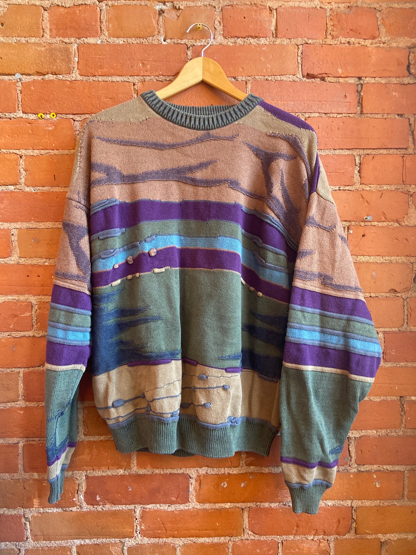 1990s Toscani Colourful Abstract Textured Knit Sweater