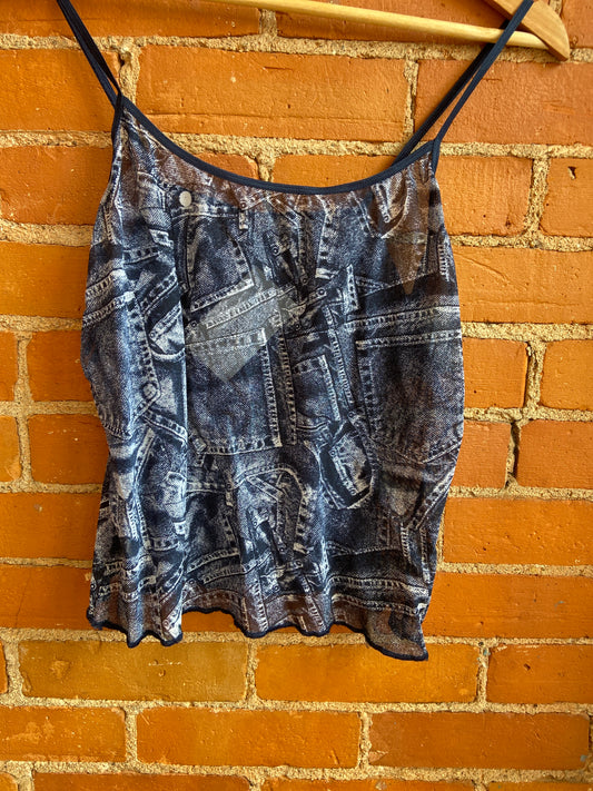 Deadstock Sheer Micromesh Denim Print Tank