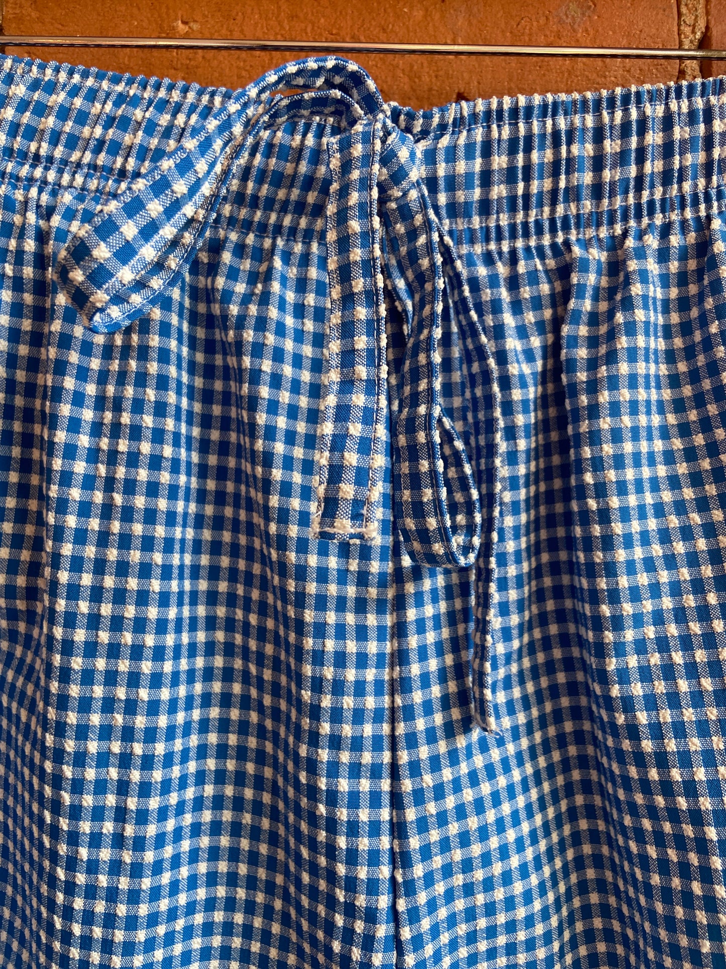 Blue Gingham Elasticized Waist Shorts