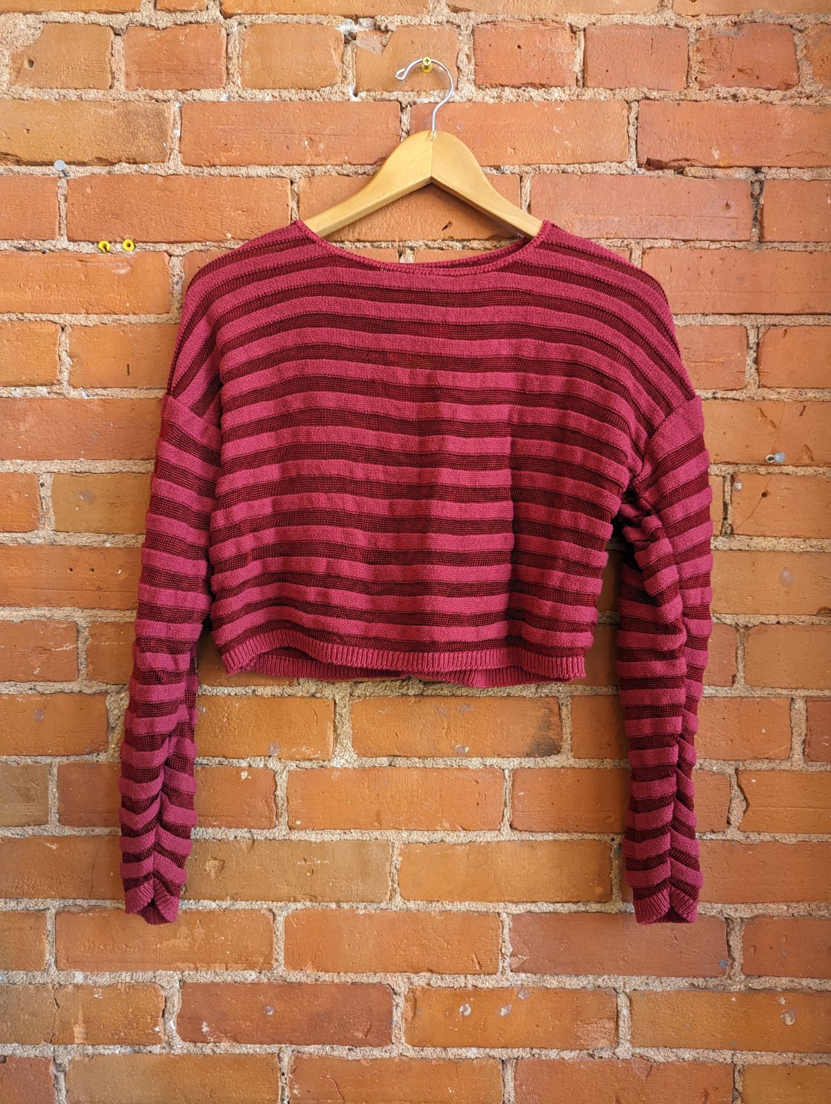 1990s Le Chateau Red Cropped Long Sleeve With Mesh Stripes