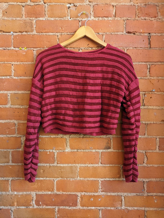 1990s Le Chateau Red Cropped Long Sleeve With Mesh Stripes