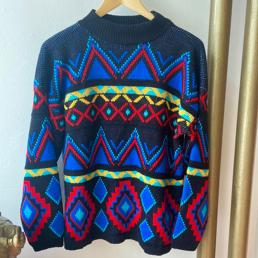 90's Black & Multicolour Mockneck Sweater