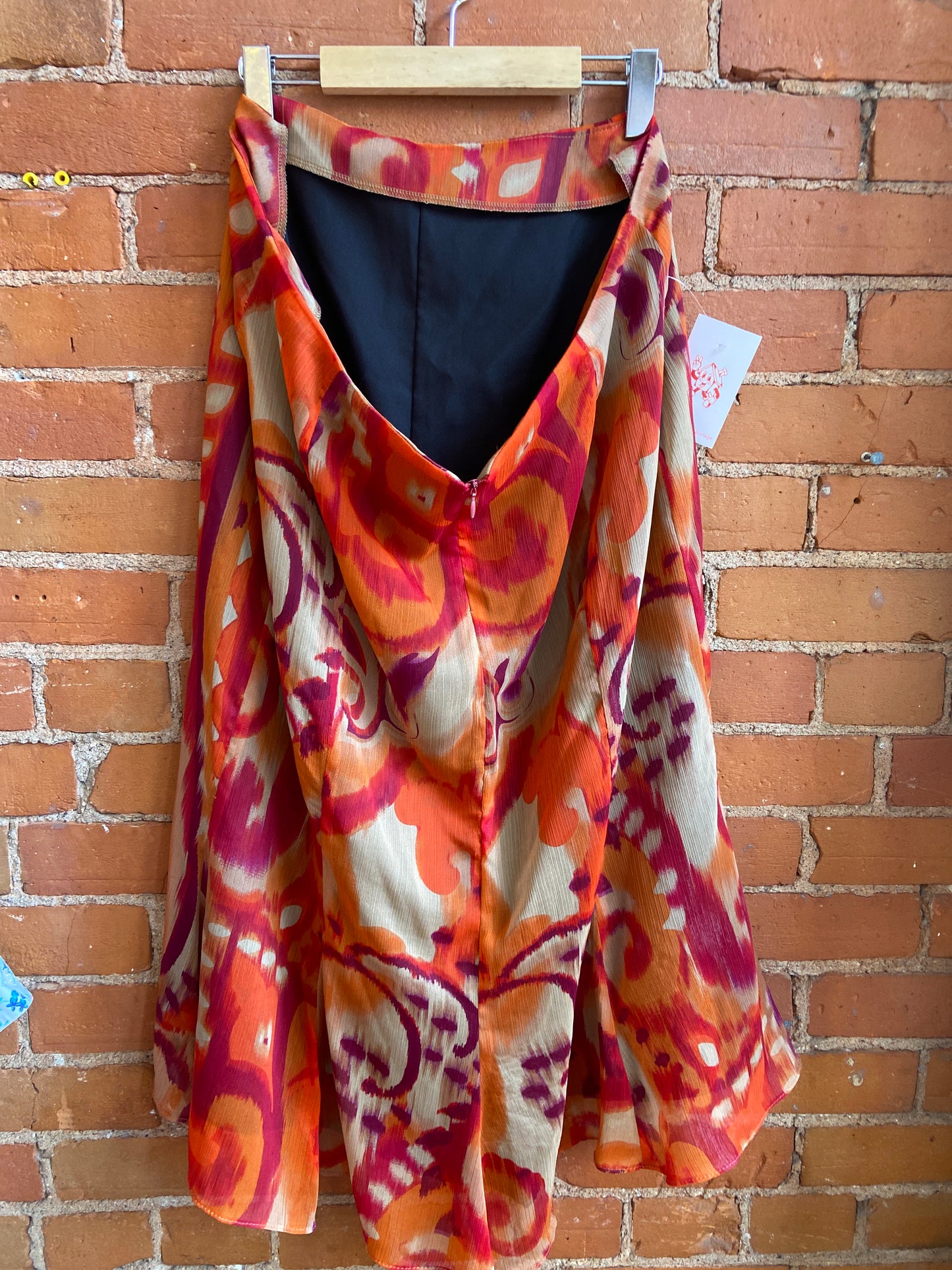 Orange Printed Flowy Midi Skirt