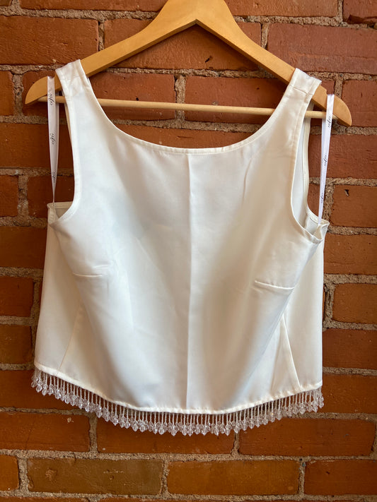 Algo White Tank With Beaded Fringe