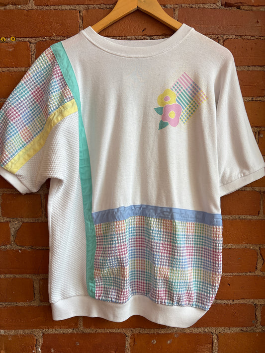 Floral & Plaid Patches Doleman Sleeve Top