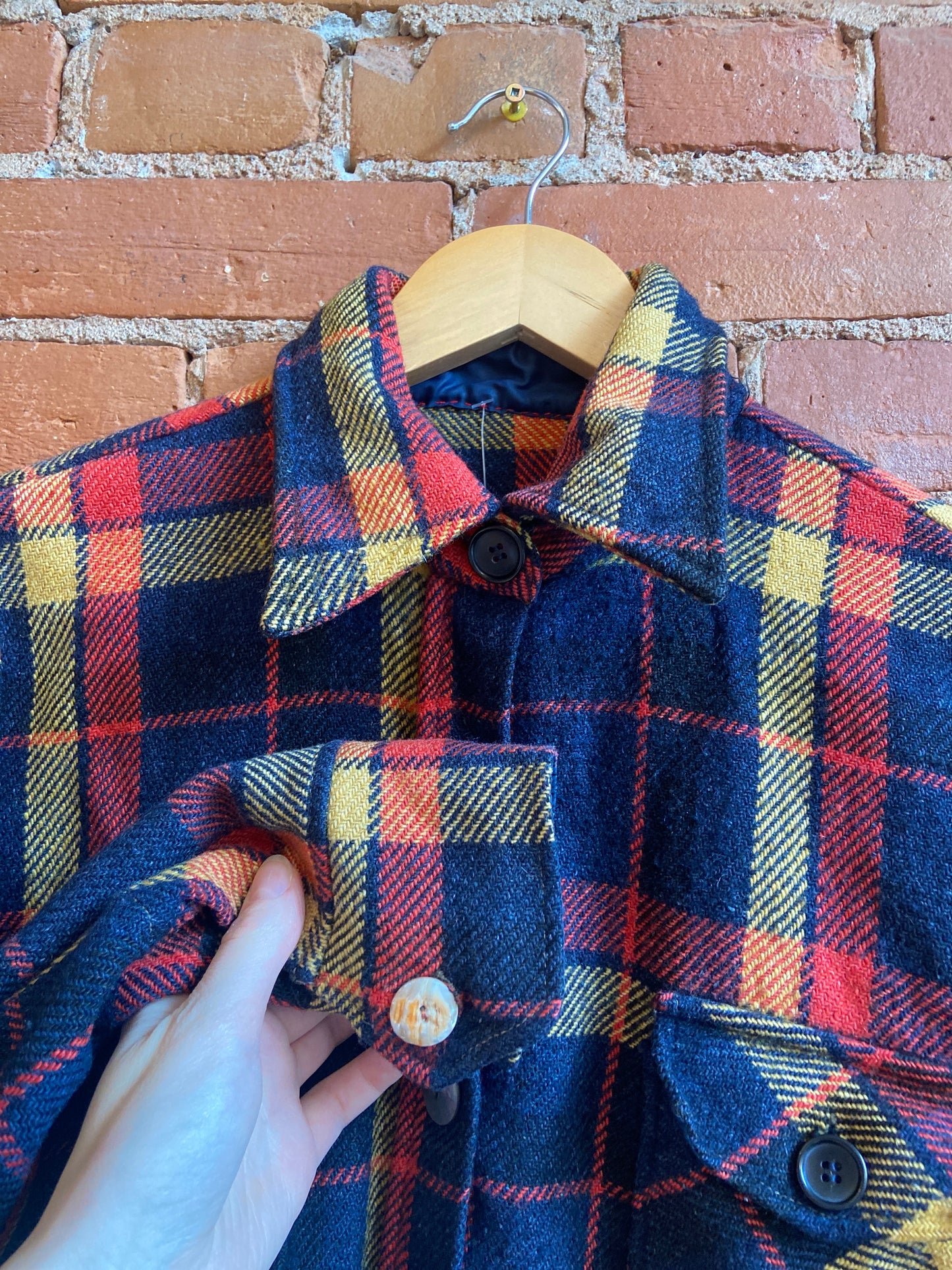 1970s Red, Yellow and Blue Wool Plaid Shacket