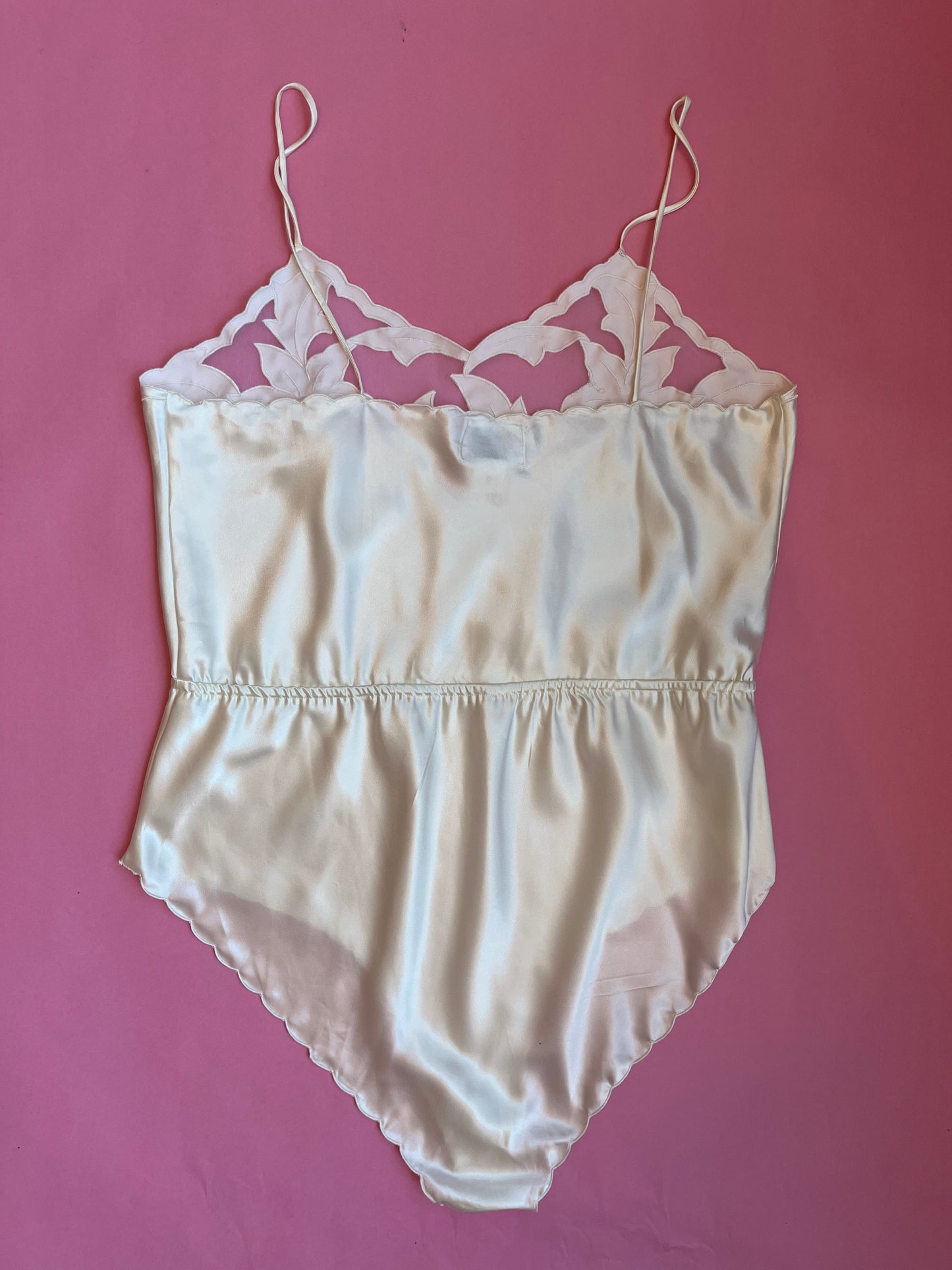 Cream Satin Teddy With Floral Detail