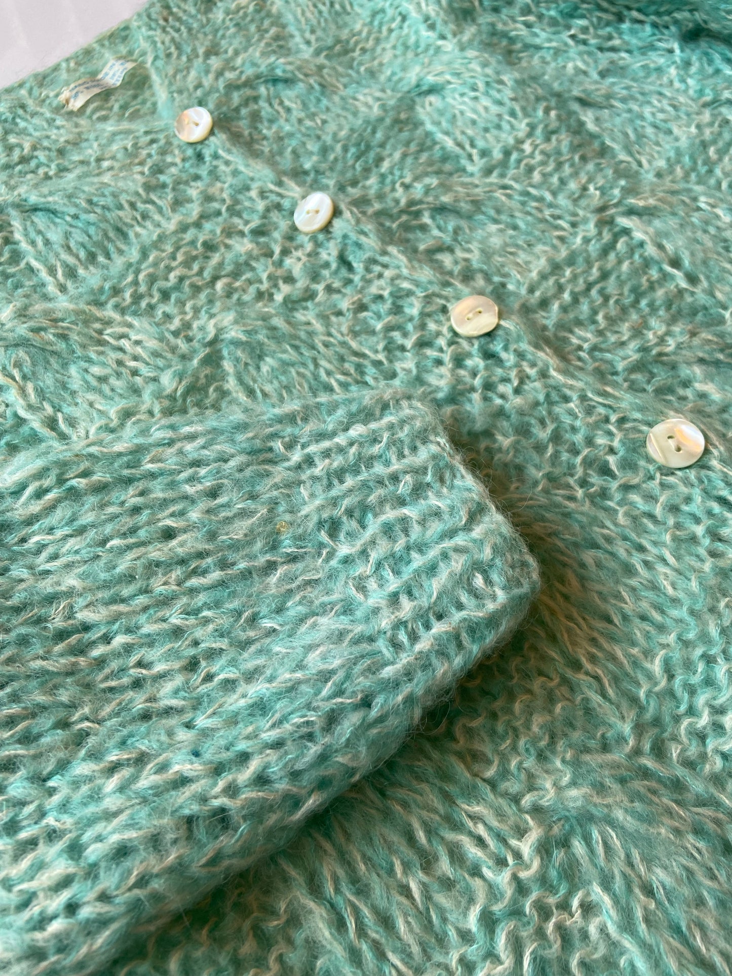Turquoise Hand Knit Italian Wool & Mohair Cardigan