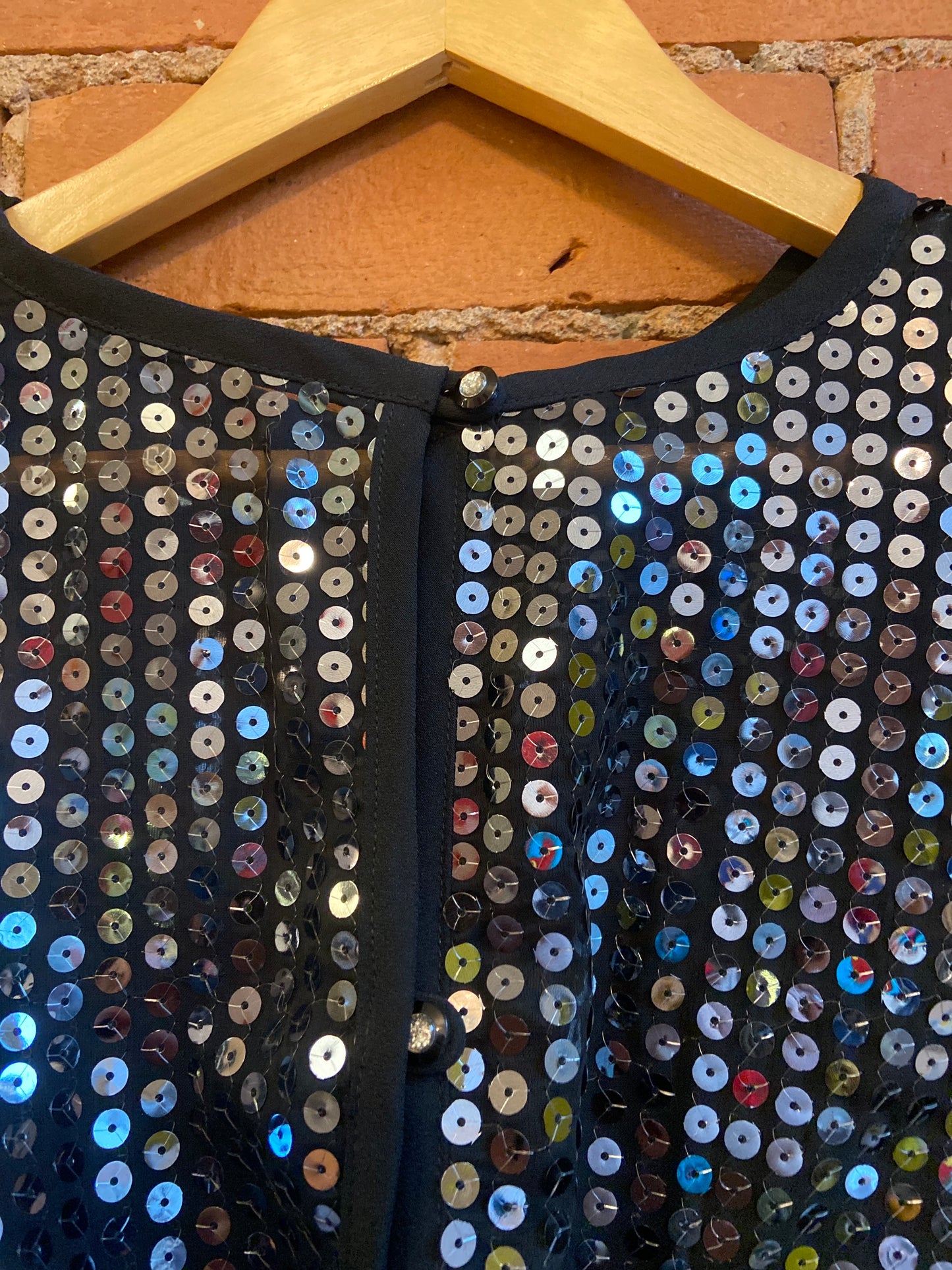 1980s Algo-Ettes Little Black Dress With Sequined Mesh Bodice