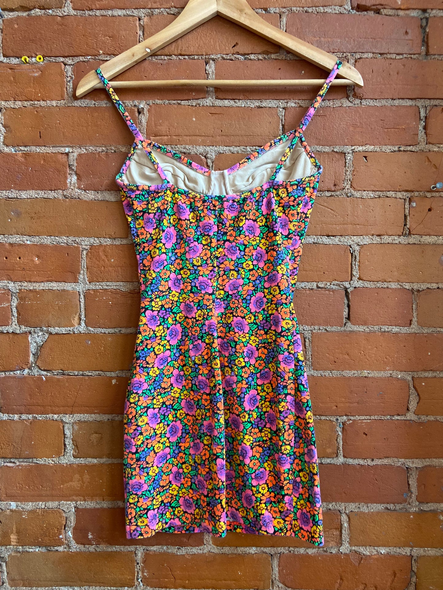1990s Christina Bodycon Mini Dress With Colourful Neon Floral Print