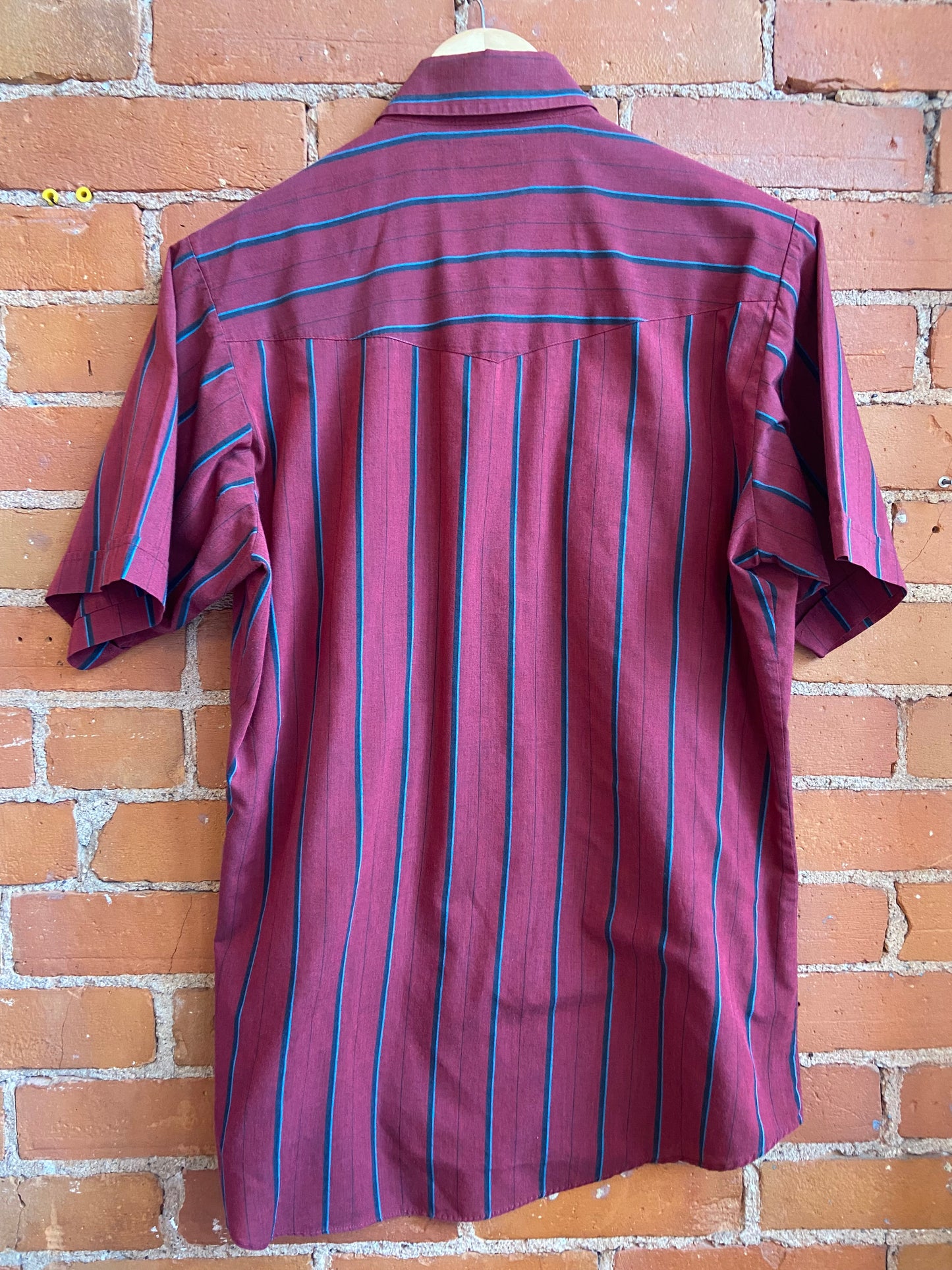 Burgundy Striped Pearl-Snap Short-Sleeve Western