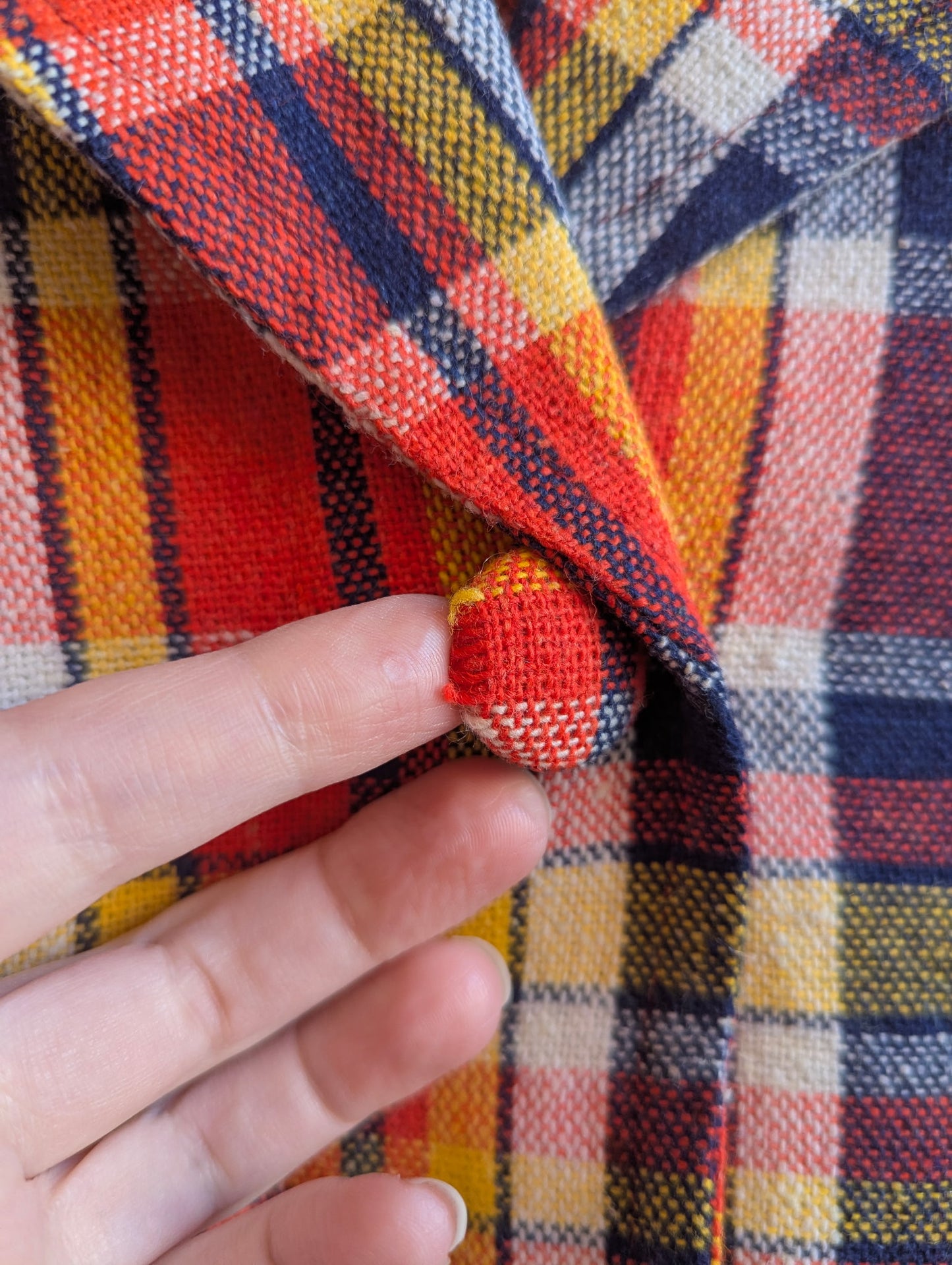 1970s Red, Yellow, Blue and White Plaid Blazer With Dog Eared Collar