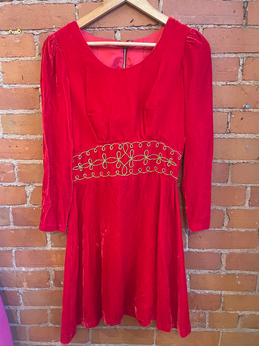 60’s Handmade Red Velvet Dress