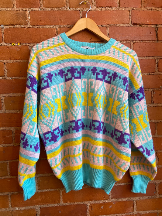 80s Bright Print Crewneck