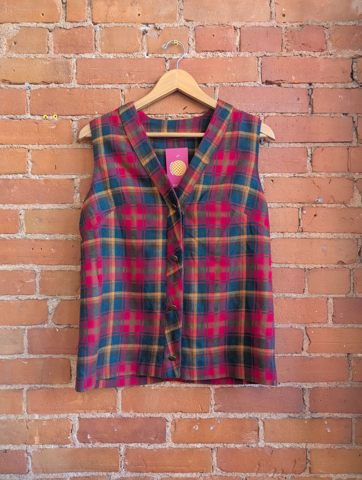 1970s Red, Green and Yellow Plaid Vest