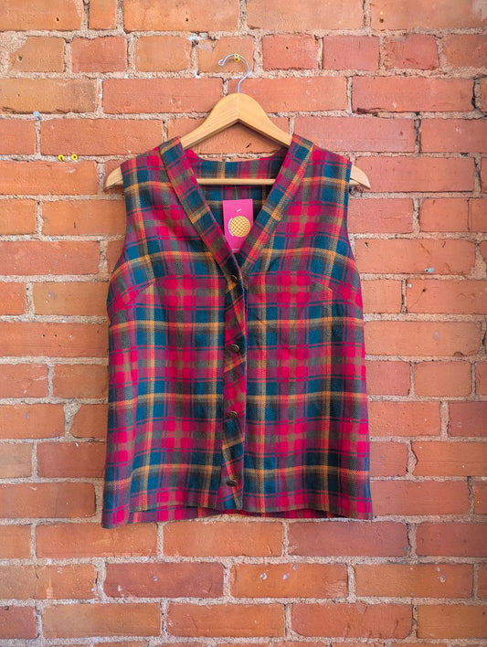 1970s Red, Green and Yellow Plaid Vest