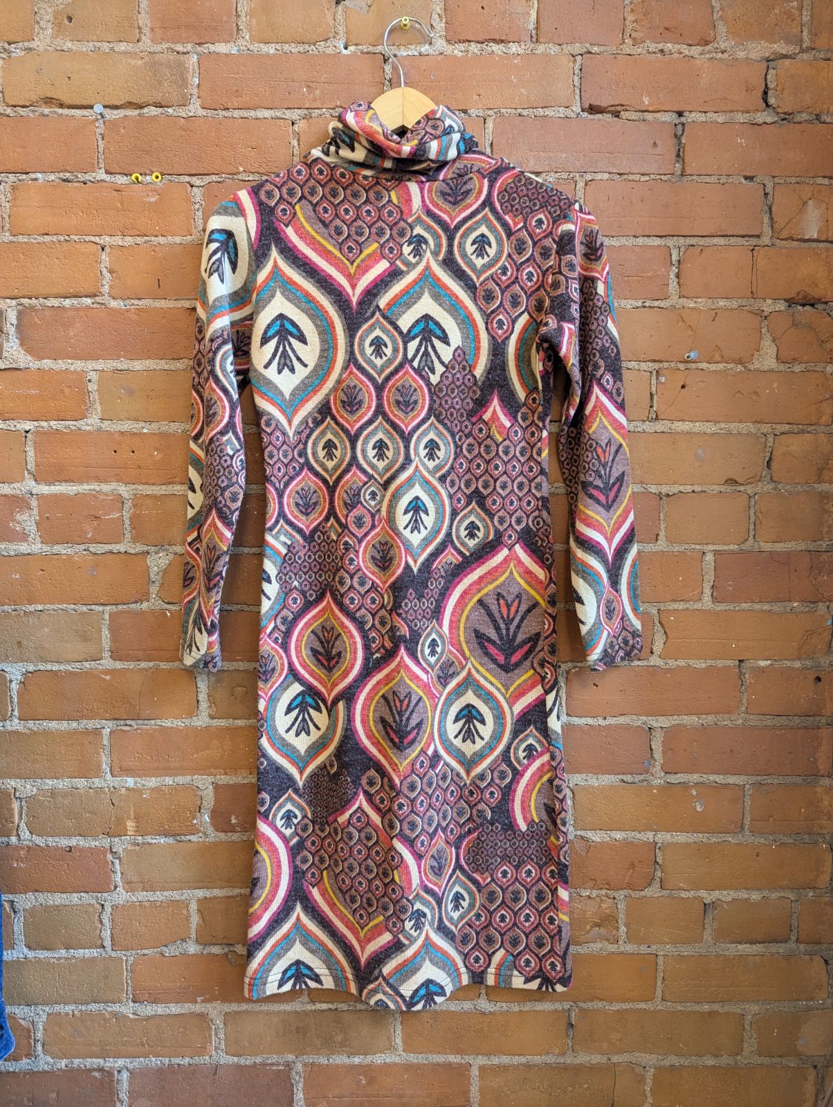 1990s Turtleneck Dress With Abstract Print