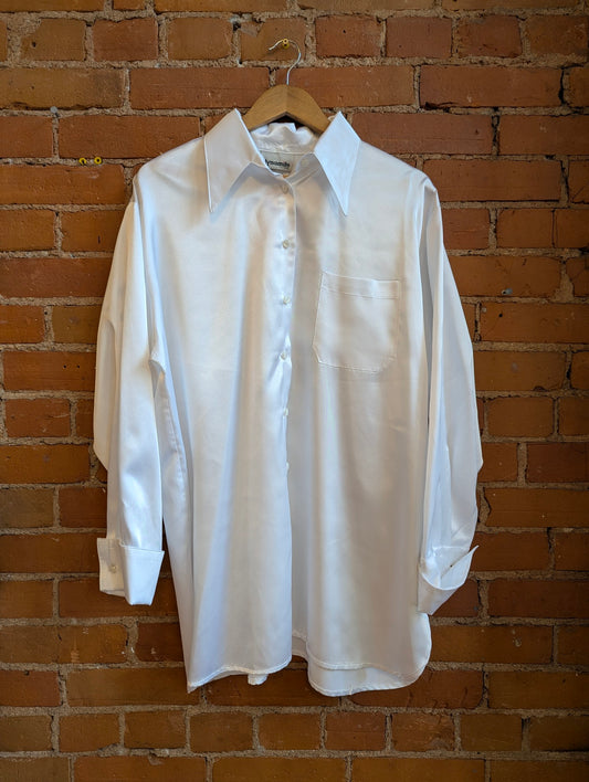 1990s Dynamite White Satin Dagger Collar Blouse