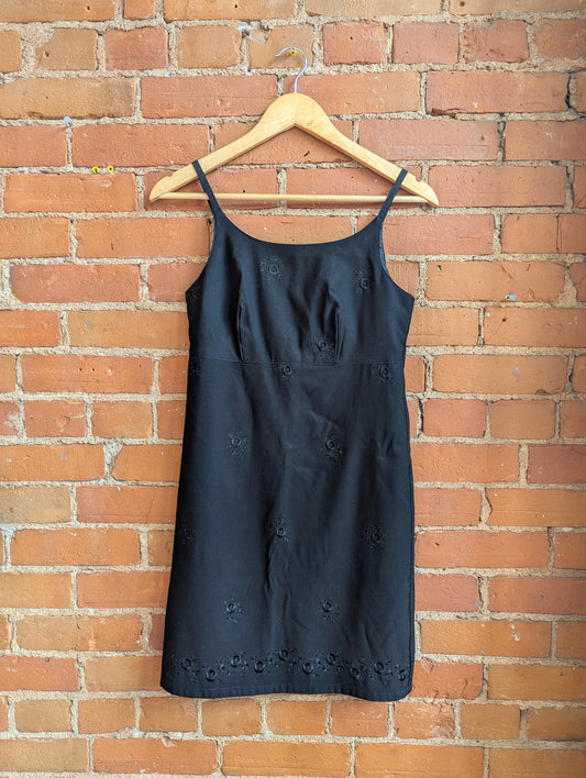 Y2K Gap Black Mini Dress With Embroidered Flowers