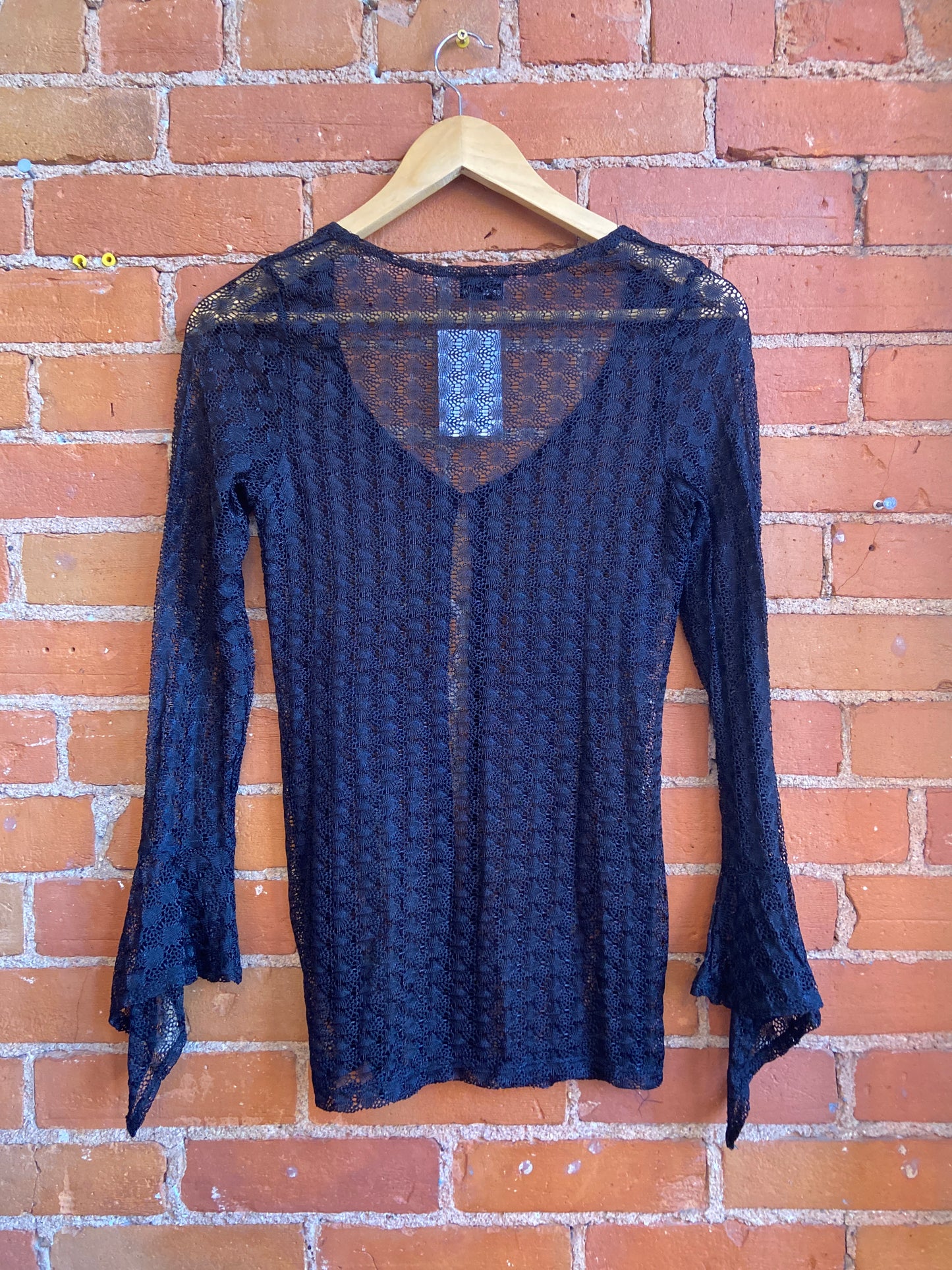 1990s Black Pelican Cove Cardigan With Tie Closure and Witchy Sleeves