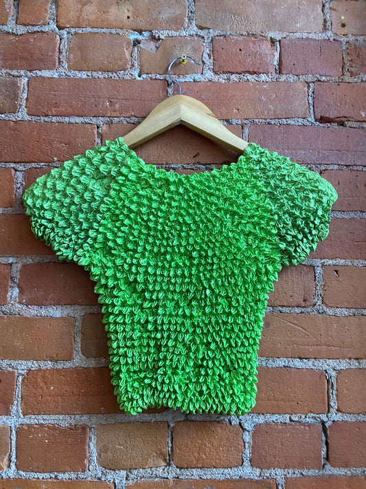 1990s New With Tags The Pace Collection Lime Green Popcorn Top With Butterfly Graphic