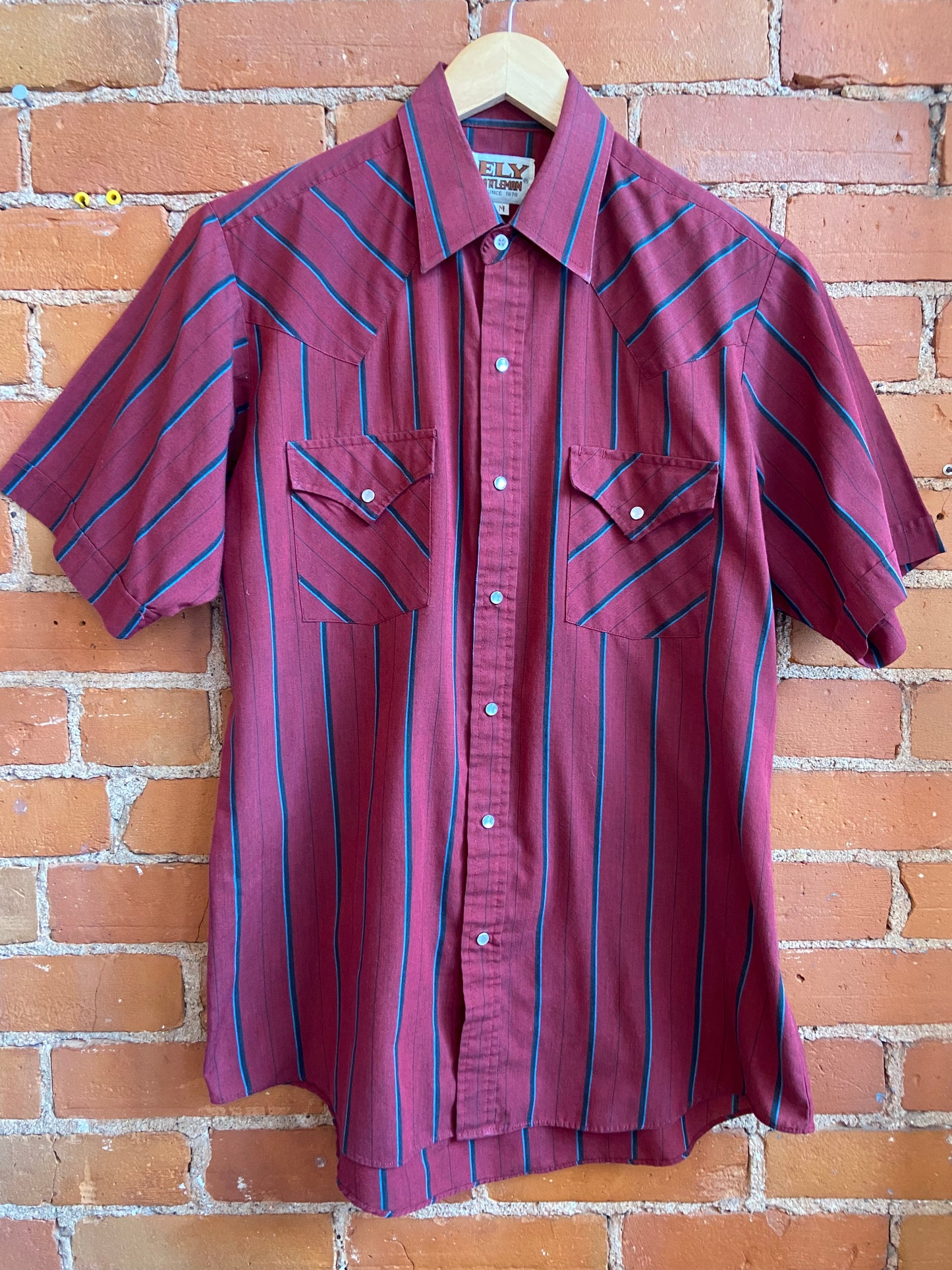 Burgundy Striped Pearl-Snap Short-Sleeve Western