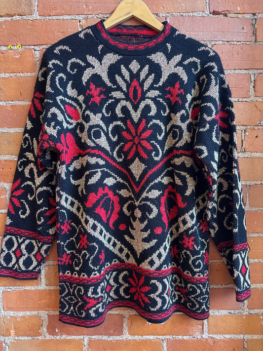 Black Gold & Red Sparkly Sweater