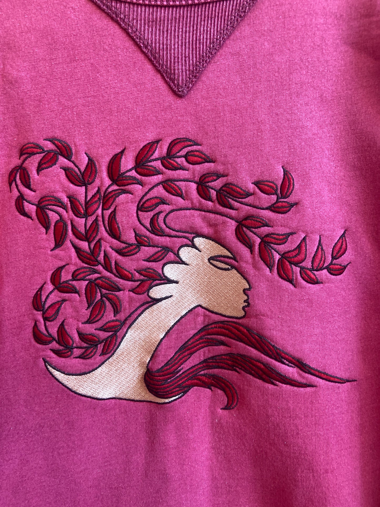 1990s Fuzzy Stonewash Pink Crewneck With Embroidered Face