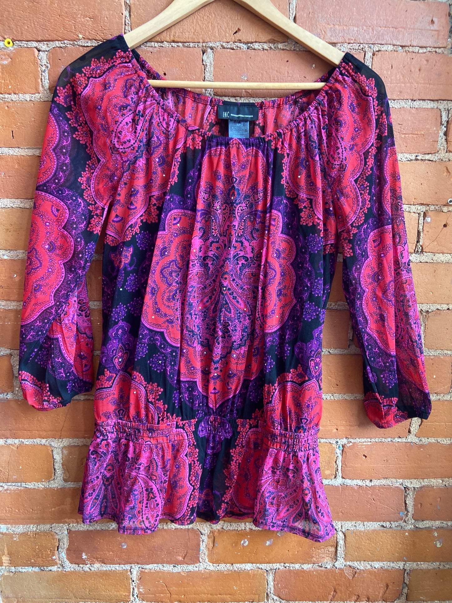 Y2K International Concepts Embellished Paisley Print Blouse
